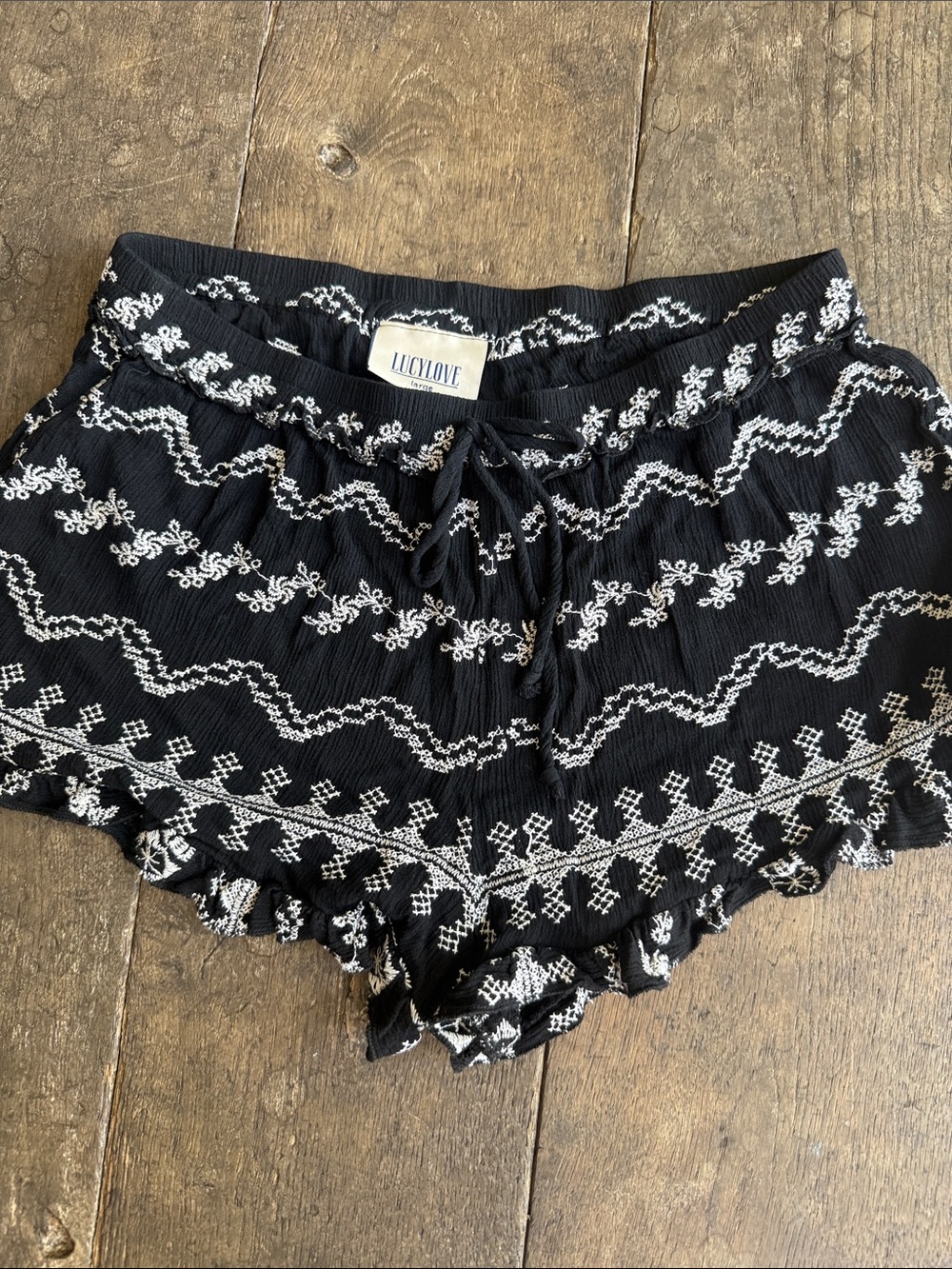 Lucy Love Black Shorts with White Embroidered Trim